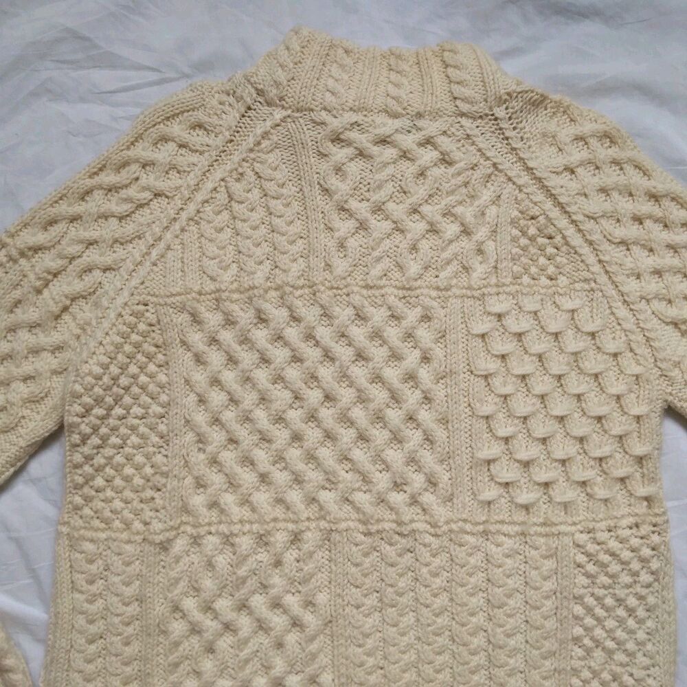 Carraig Donn Fisherman Sweater Cream Cable Knit Wool Ireland Zip Womens Medium - Picture 13 of 14
